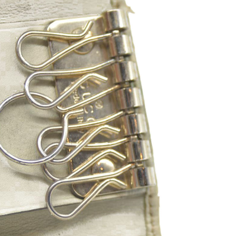 GUCCI Ssima Ribbon GG Logo Leather 6 Rings Key Case Ivory