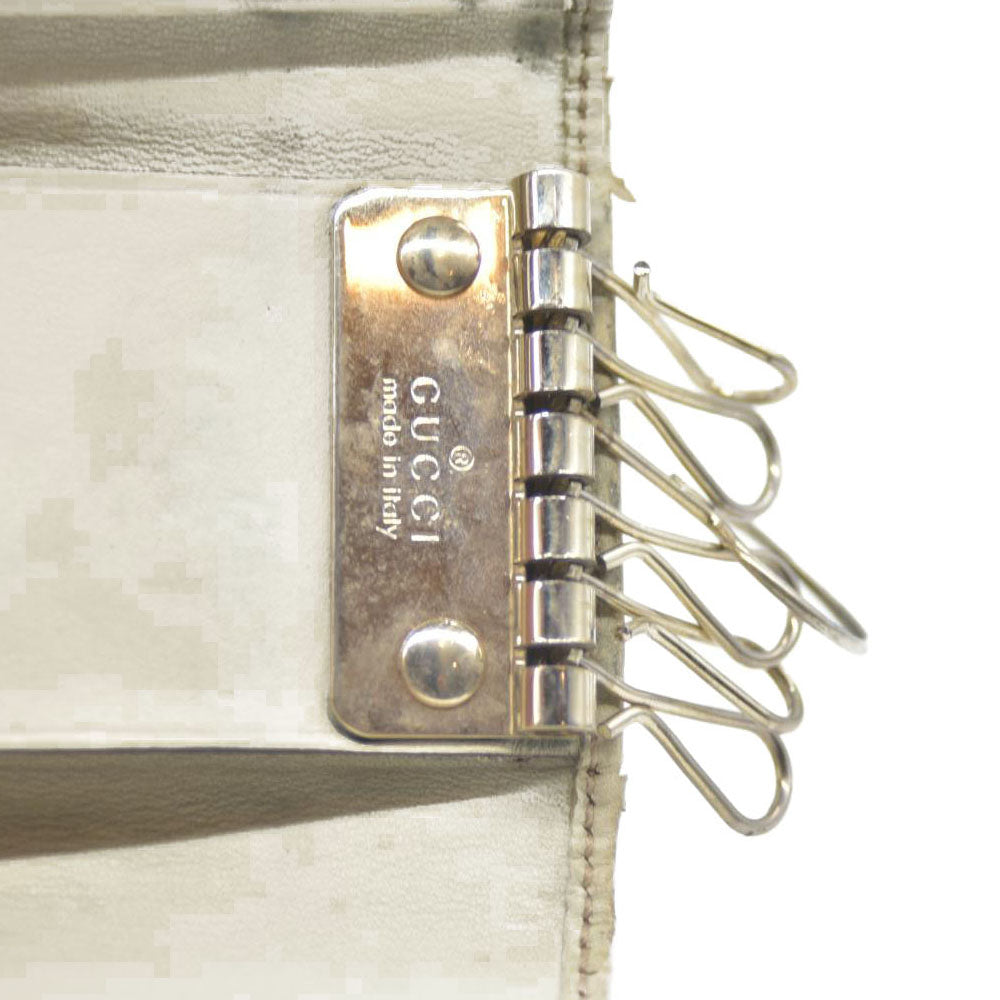 GUCCI Ssima Ribbon GG Logo Leather 6 Rings Key Case Ivory