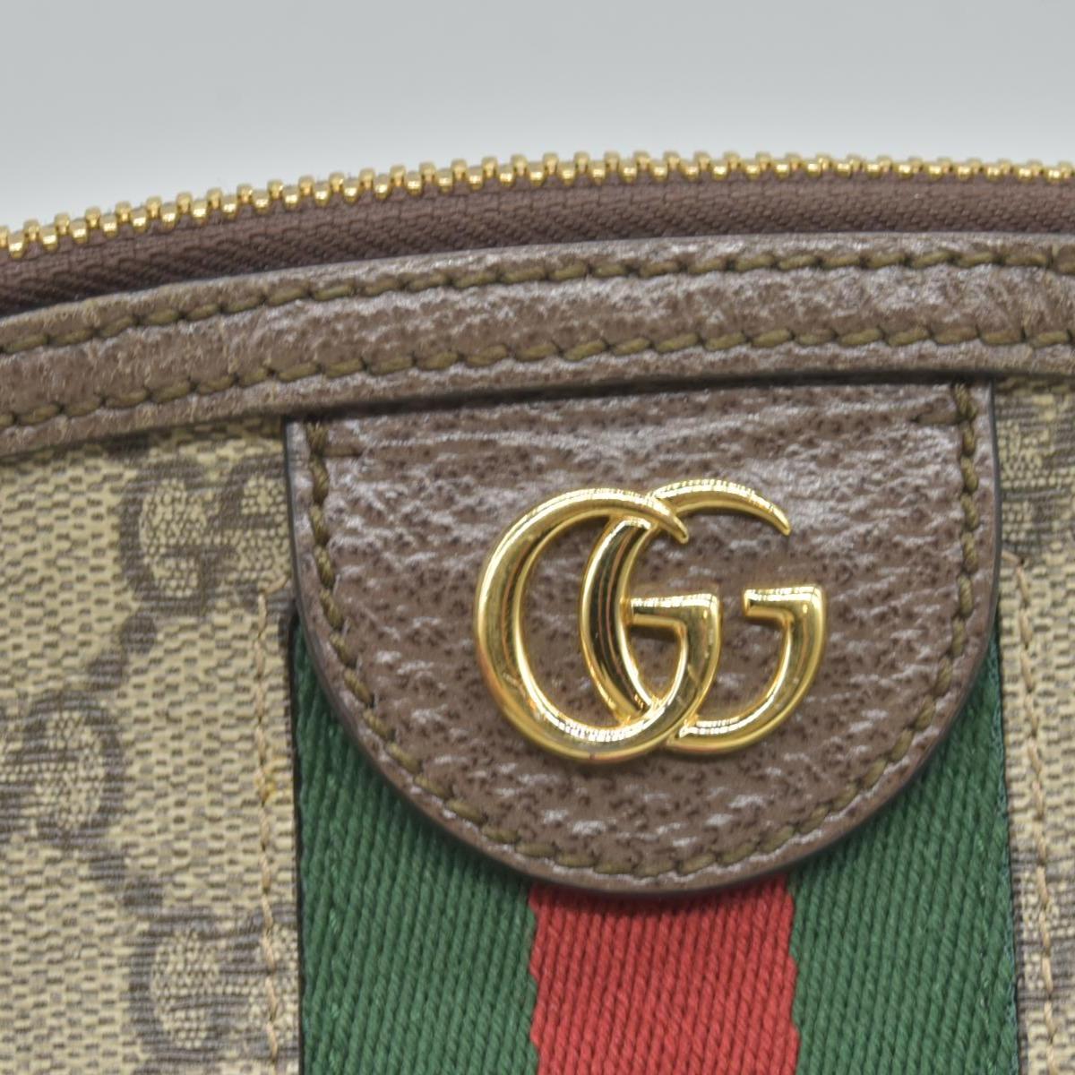 $1850 GG Supreme Monogram Textured Dollar Calfskin Web Small Ophidia Dome Shoulder Bag Beige Ebony New Acero