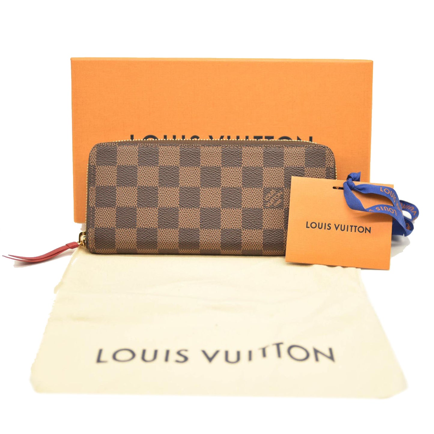 LOUIS VUITTON Damier Ebene Clemence Wallet Cherry