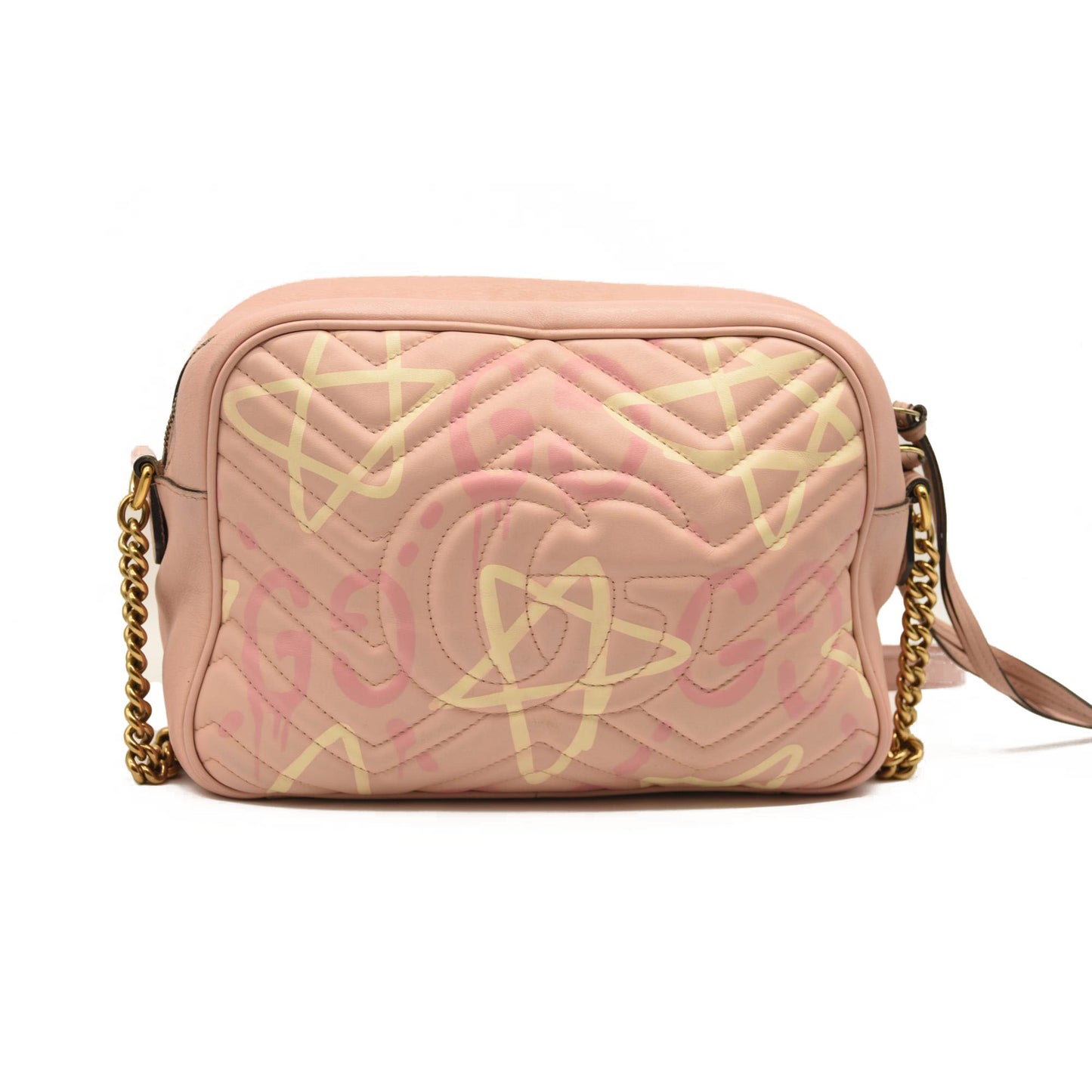 GUCCI Calfskin Matelasse GucciGhost Medium GG Marmont Chain Shoulder Bag Pink