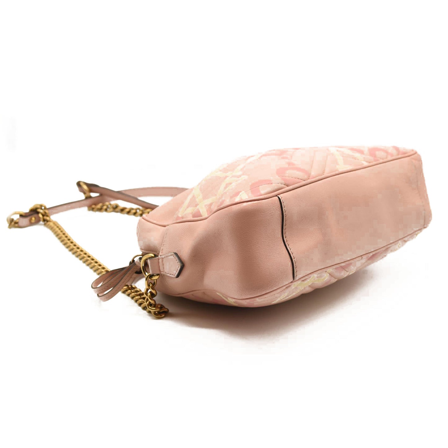 GUCCI Calfskin Matelasse GucciGhost Medium GG Marmont Chain Shoulder Bag Pink