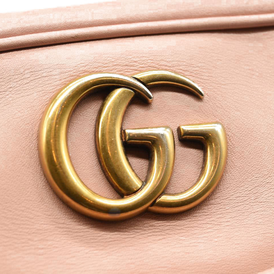 GUCCI Calfskin Matelasse GucciGhost Medium GG Marmont Chain Shoulder Bag Pink