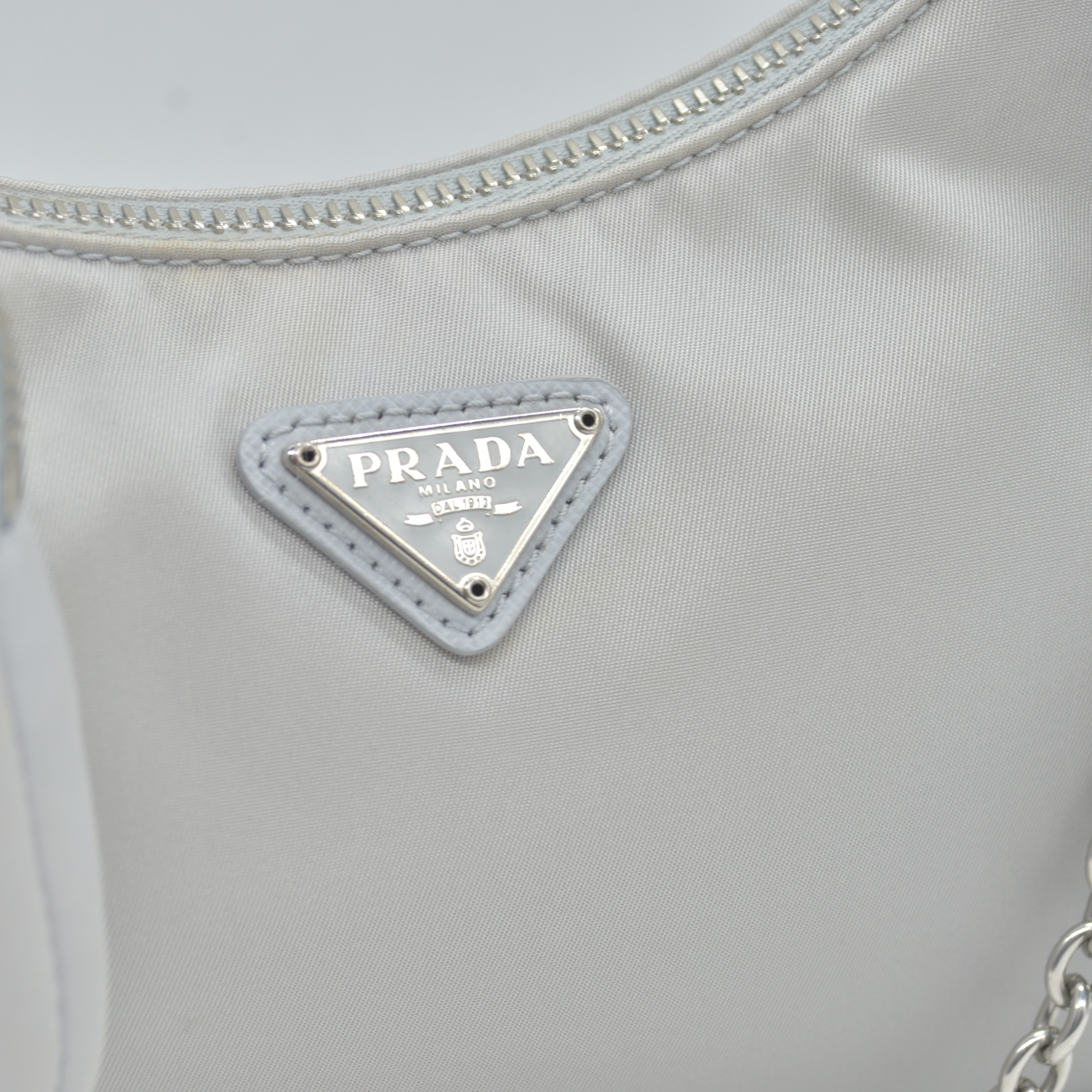 $2250 Prada Nylon Re-Edition 2005 Shoulder Bag Silver