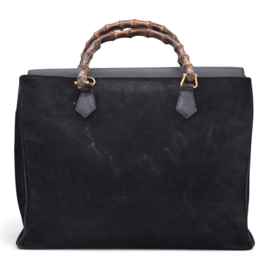 $1850 GUCCI Vintage Black Suede Leather Bamboo Top Handle Bag CONSIGNMENT 10021506