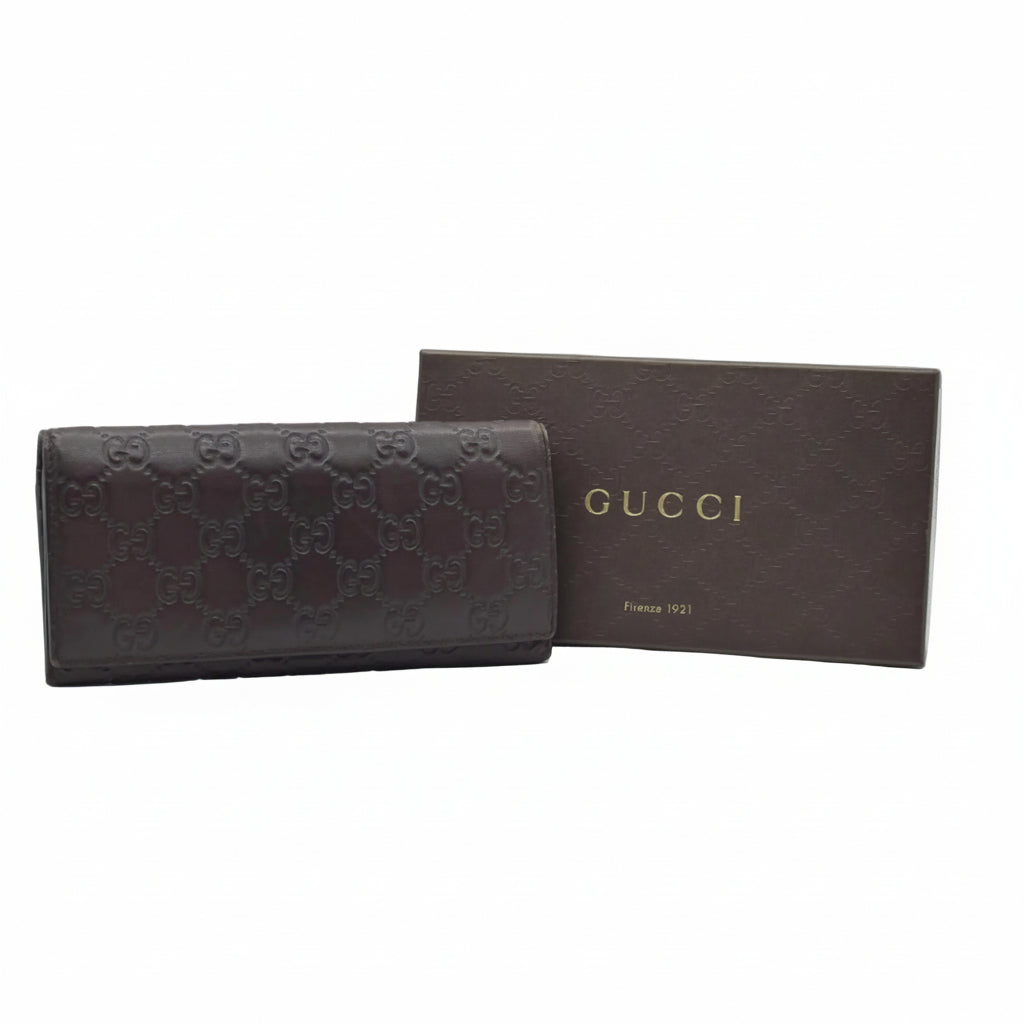 $790 Gucci Guccissima Continental Wallet Dark Brown CONSIGNMENT