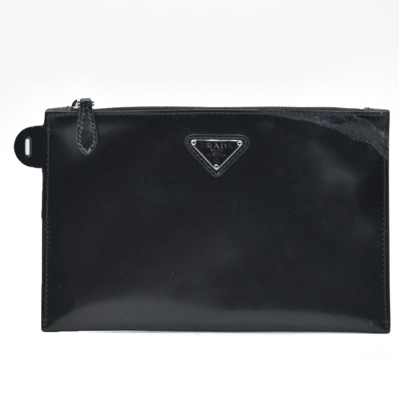 $600 Prada Enameled Metal Zipper Pouch CONSIGNMENT