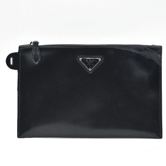 $600 Prada Enameled Metal Zipper Pouch