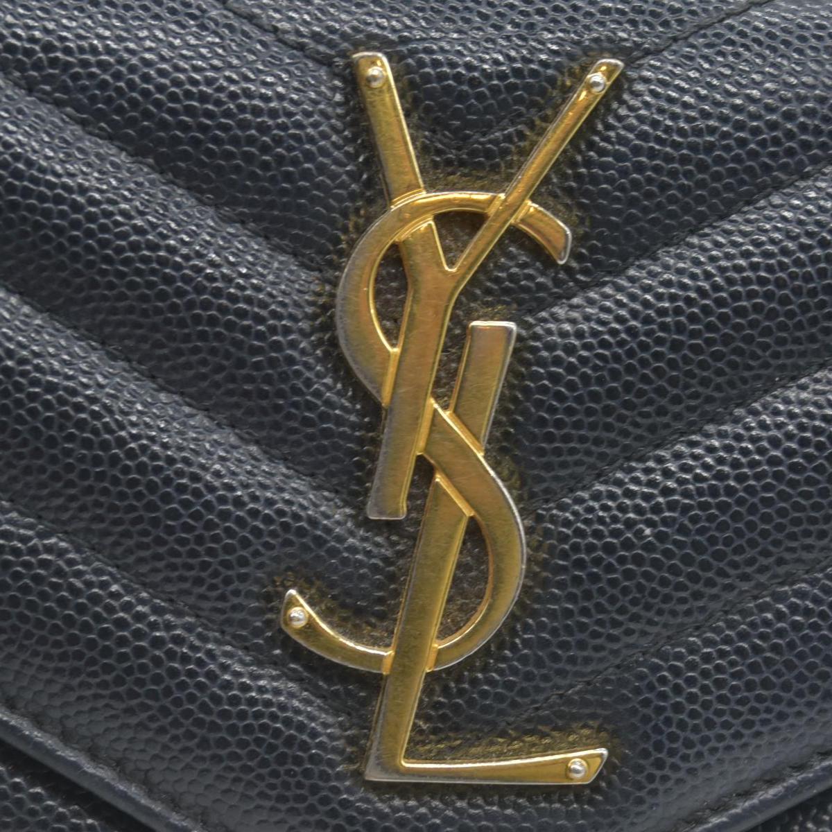 $750 Saint Laurent Grain De Poudre Matelasse Chevron Monogram Flap Wallet Black