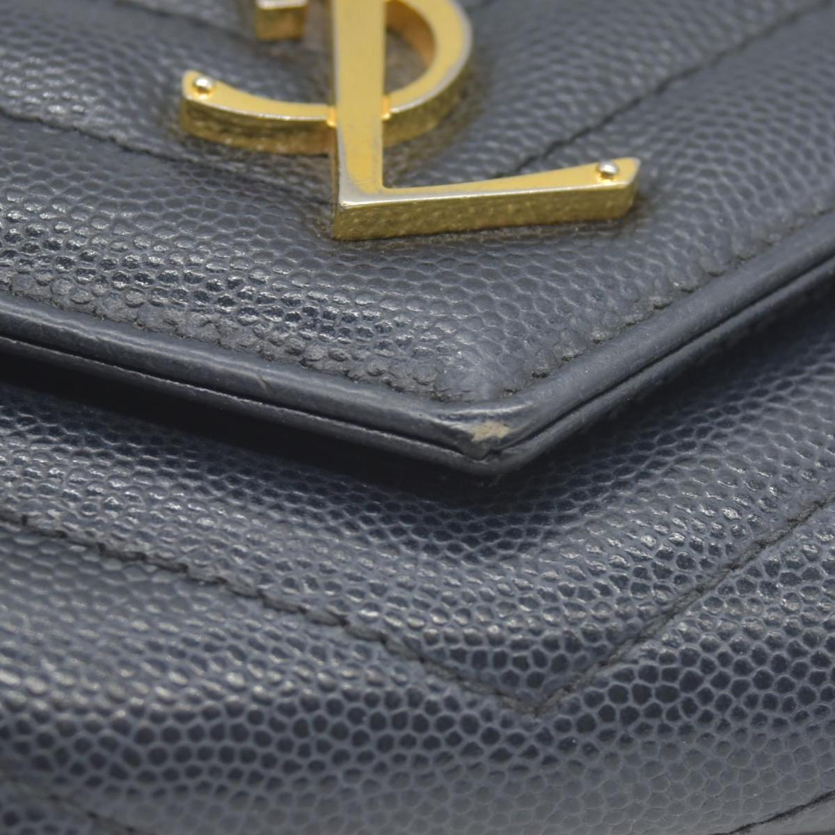 $750 Saint Laurent Grain De Poudre Matelasse Chevron Monogram Flap Wallet Black