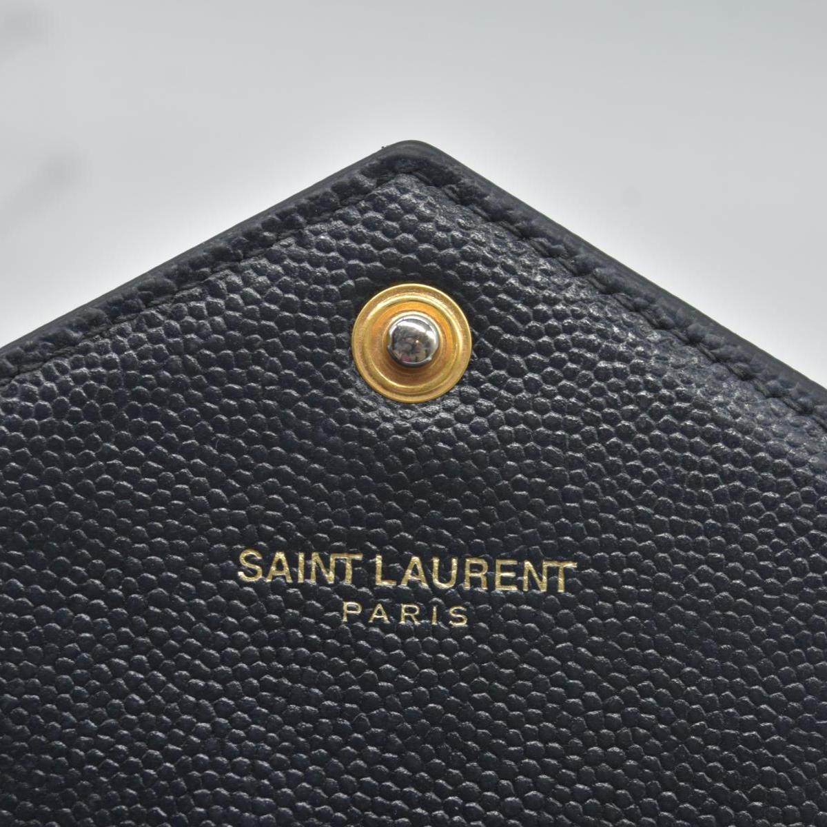 $750 Saint Laurent Grain De Poudre Matelasse Chevron Monogram Flap Wallet Black