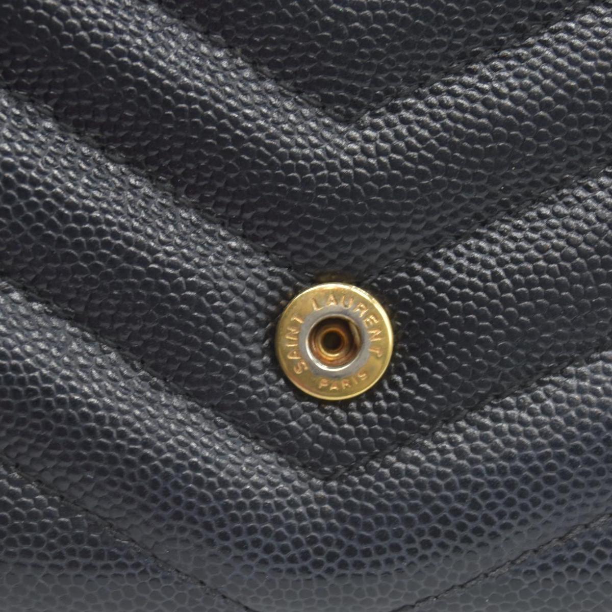 $750 Saint Laurent Grain De Poudre Matelasse Chevron Monogram Flap Wallet Black