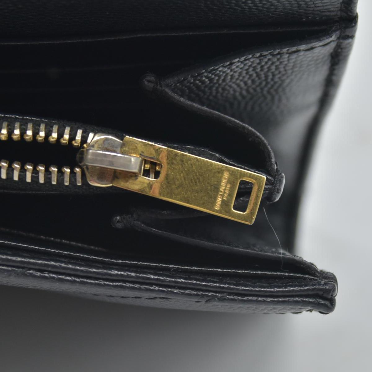 $750 Saint Laurent Grain De Poudre Matelasse Chevron Monogram Flap Wallet Black