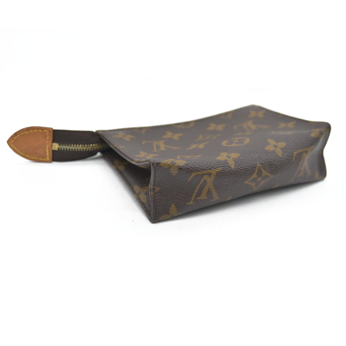 Louis Vuitton Monogram Poche Toilette 15 Cosmetics Pouch Purse Brown MB0080