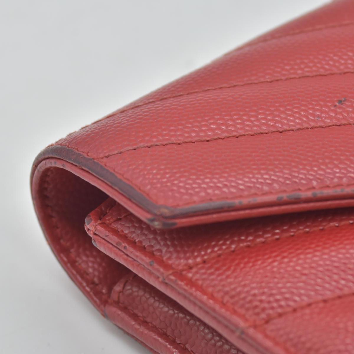 $750 Saint Laurent Grain De Poudre Matelasse Chevron Monogram Flap Wallet Red