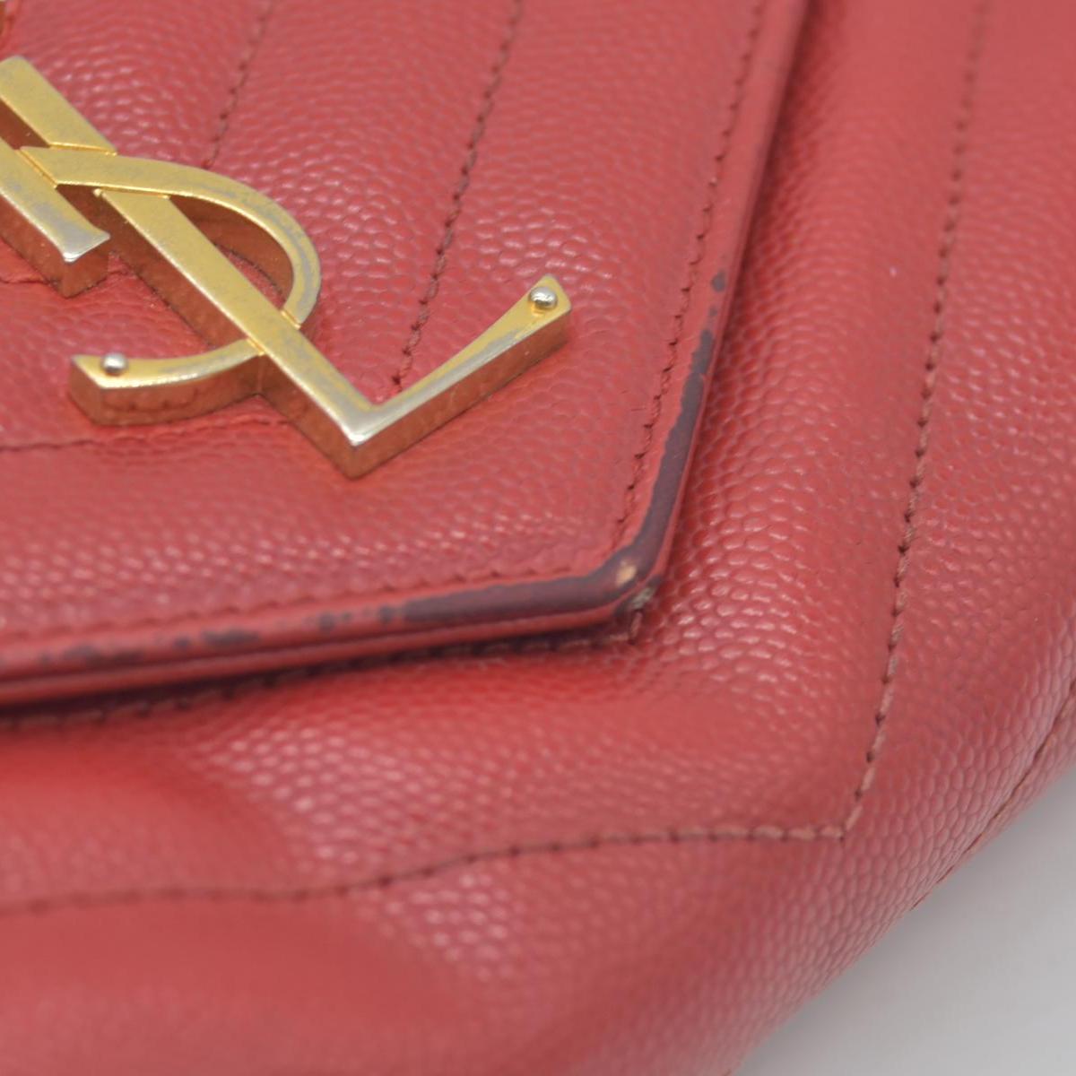$750 Saint Laurent Grain De Poudre Matelasse Chevron Monogram Flap Wallet Red