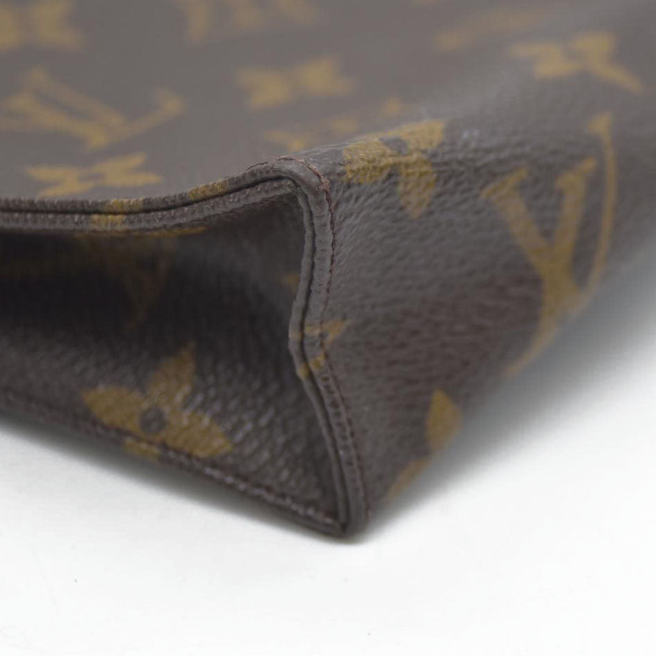 Louis Vuitton Monogram Poche Toilette 15 Cosmetics Pouch Purse Brown MB0080