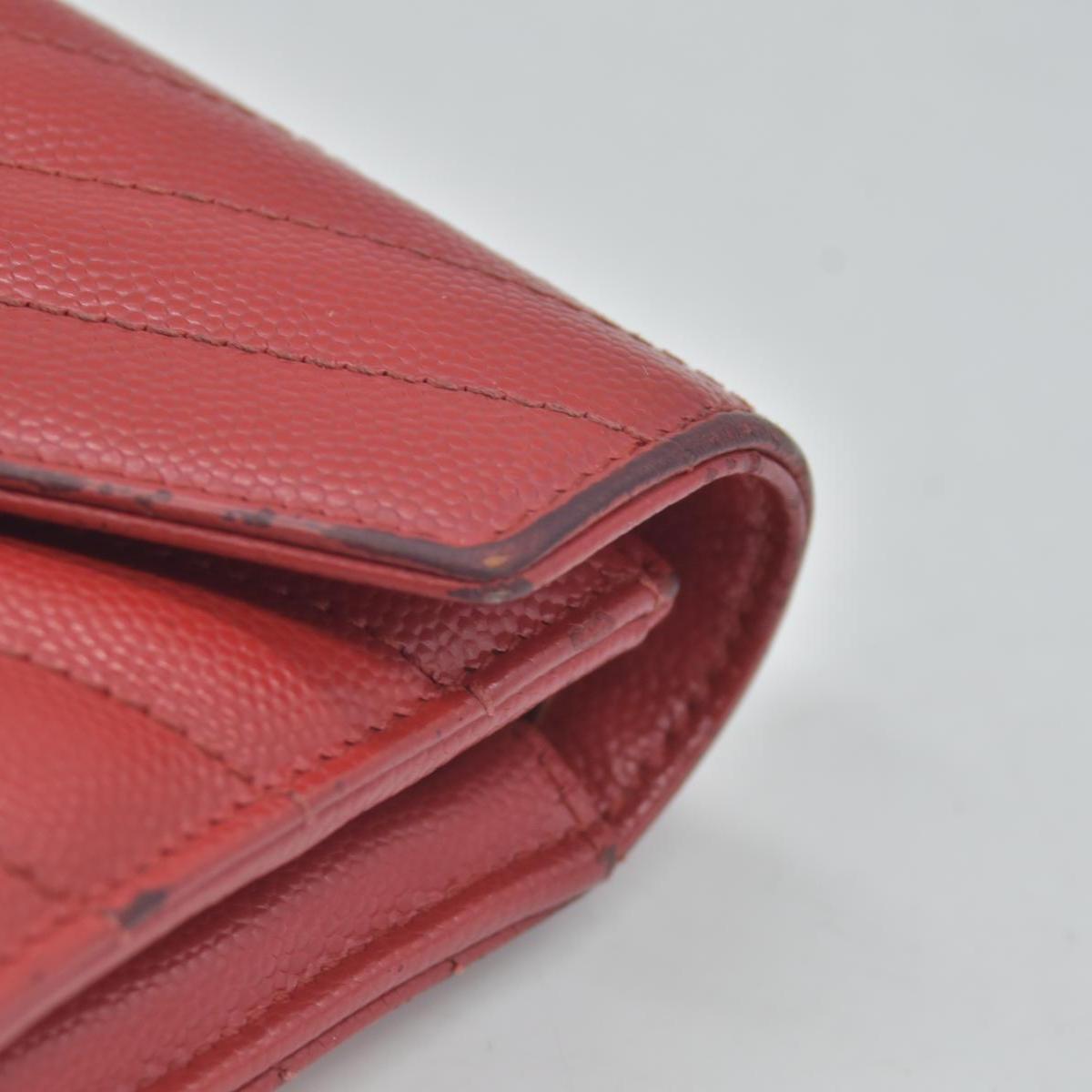 $750 Saint Laurent Grain De Poudre Matelasse Chevron Monogram Flap Wallet Red