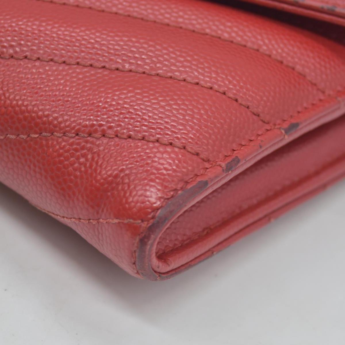 $750 Saint Laurent Grain De Poudre Matelasse Chevron Monogram Flap Wallet Red