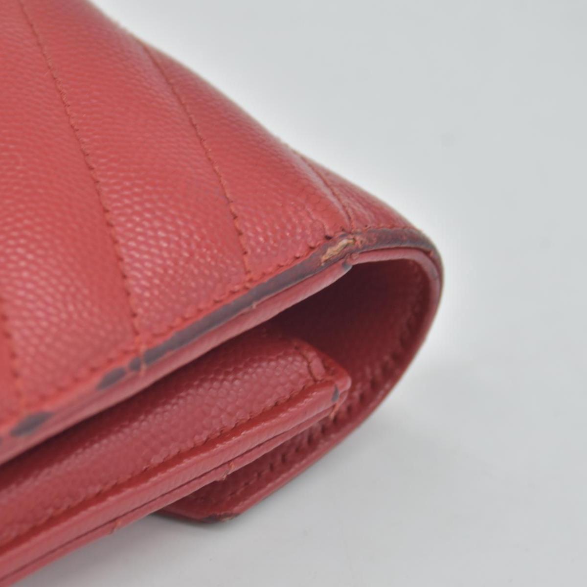 $750 Saint Laurent Grain De Poudre Matelasse Chevron Monogram Flap Wallet Red