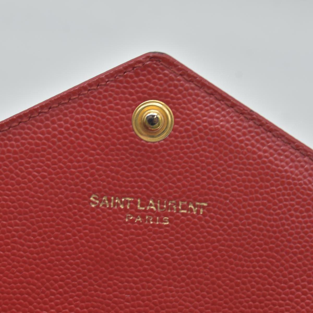 $750 Saint Laurent Grain De Poudre Matelasse Chevron Monogram Flap Wallet Red