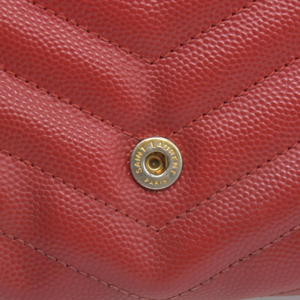 $750 Saint Laurent Grain De Poudre Matelasse Chevron Monogram Flap Wallet Red