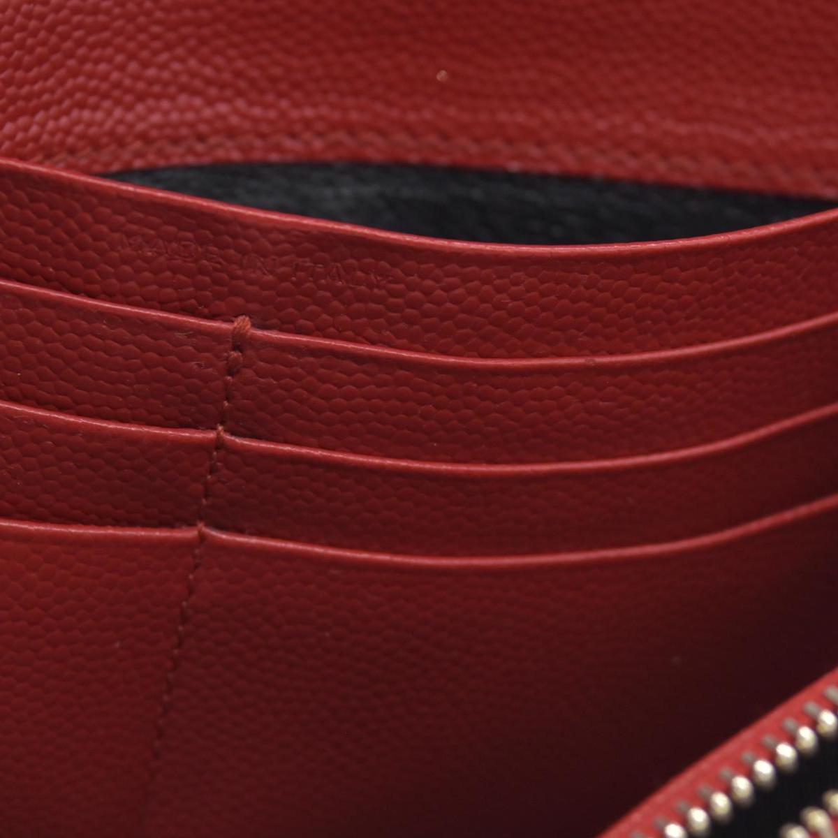 $750 Saint Laurent Grain De Poudre Matelasse Chevron Monogram Flap Wallet Red