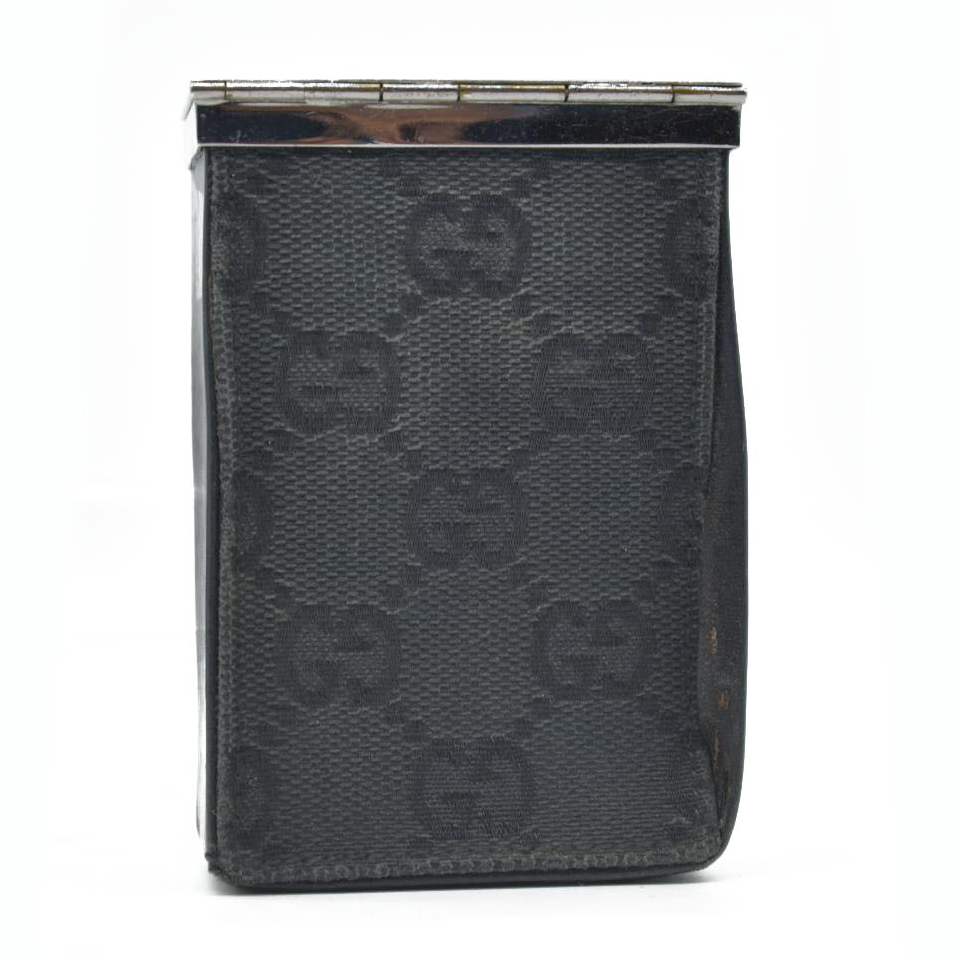 $550 Gucci Black GG Canvas Cigarette Case Black