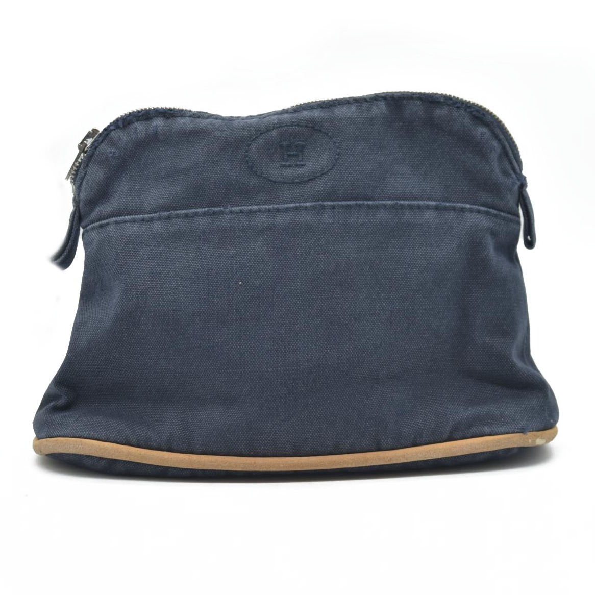 $460 HERMES Cotton Canvas Mini Bolide Travel Cosmetic Navy blue