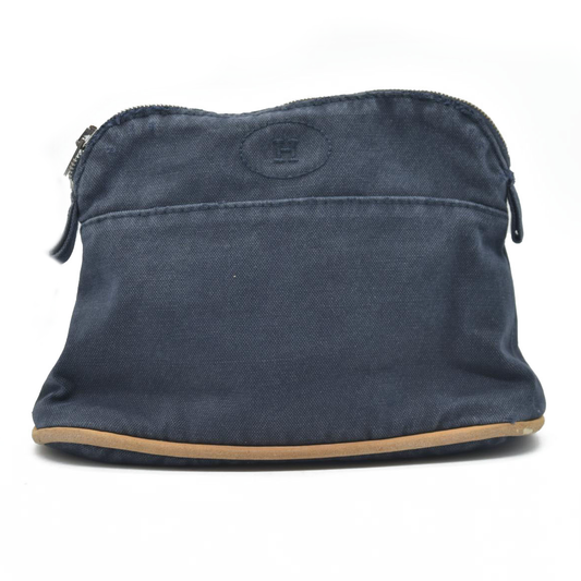 $460 HERMES Cotton Canvas Mini Bolide Travel Cosmetic Navy blue