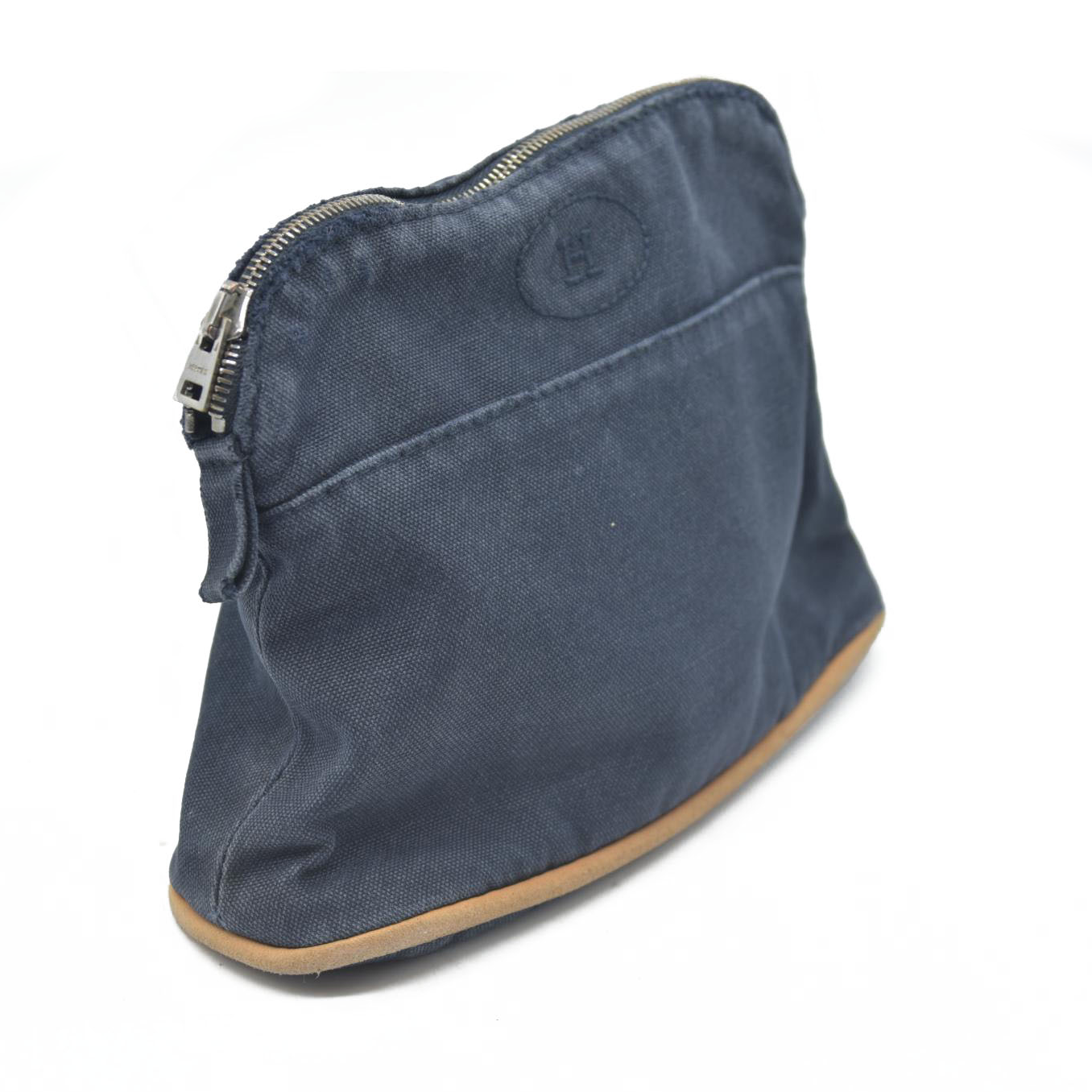 $460 HERMES Cotton Canvas Mini Bolide Travel Cosmetic Navy blue