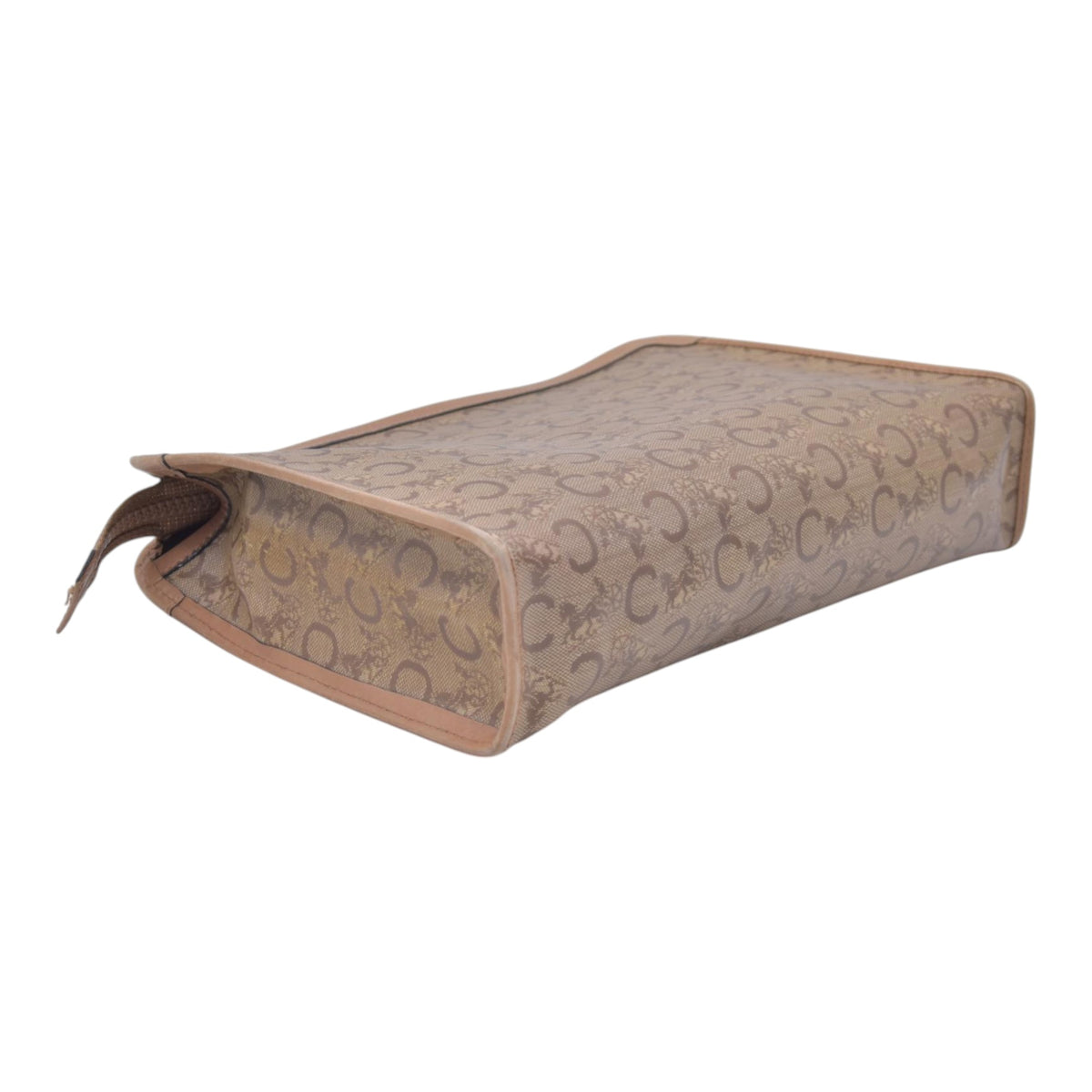 $550 CELINE C Sulky & Horse Carriage Canvas Clutch Pouch Tan Brown CONSIGNMENT 10021519