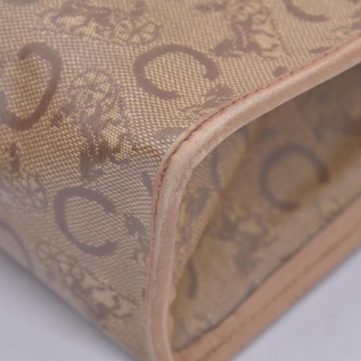 $550 CELINE C Sulky & Horse Carriage Canvas Clutch Pouch Tan Brown CONSIGNMENT 10021519