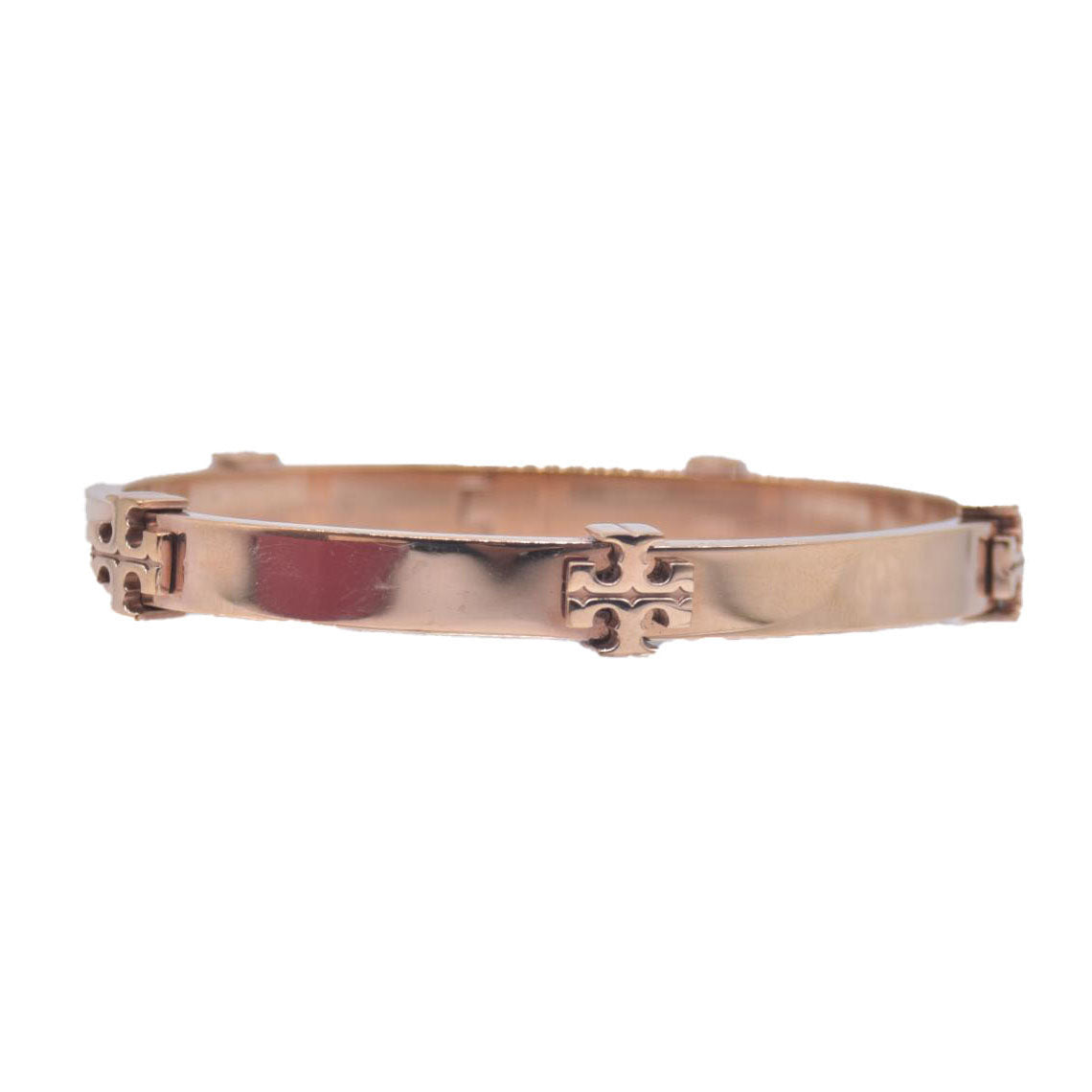 Tory Burch Raised Logo Hinge Bangle Bracelet Rose Gold CONSIGNMENT