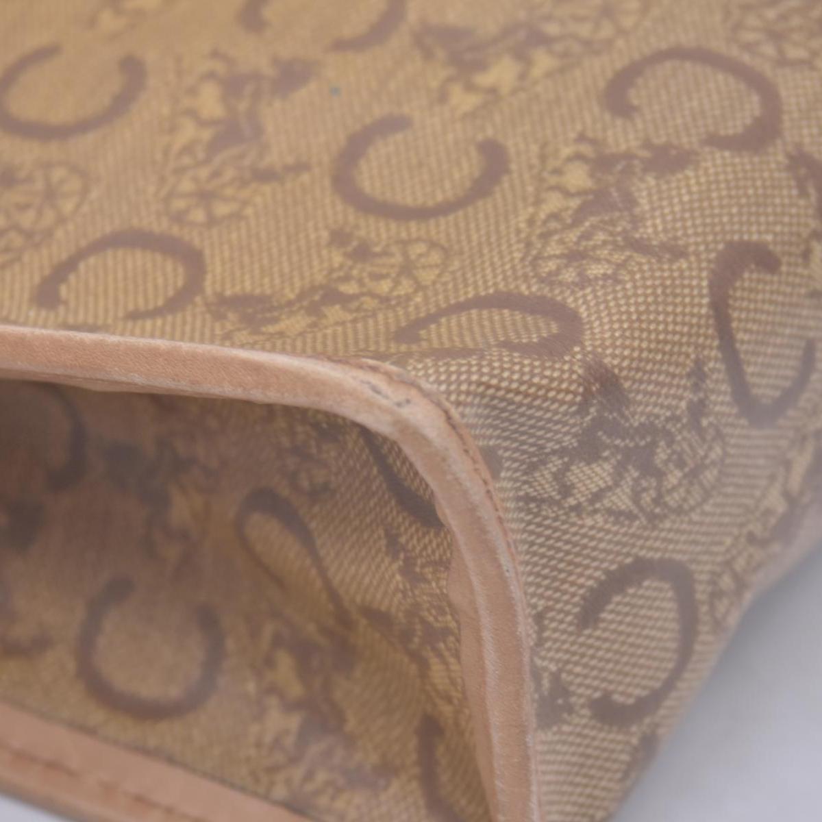 $550 CELINE C Sulky & Horse Carriage Canvas Clutch Pouch Tan Brown CONSIGNMENT 10021519