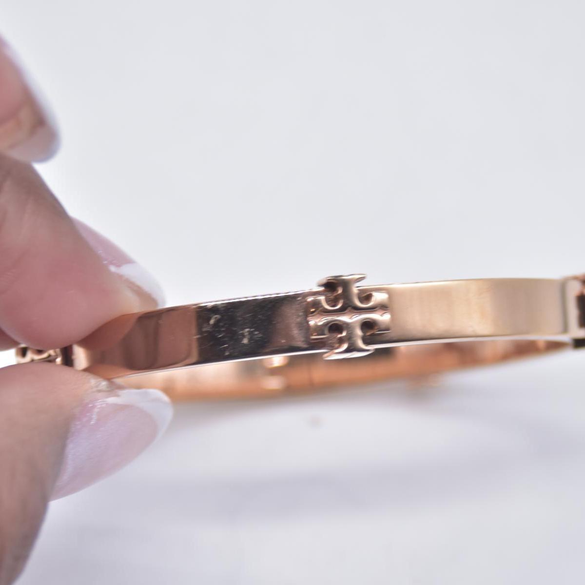 Tory Burch Raised Logo Hinge Bangle Bracelet Rose Gold CONSIGNMENT
