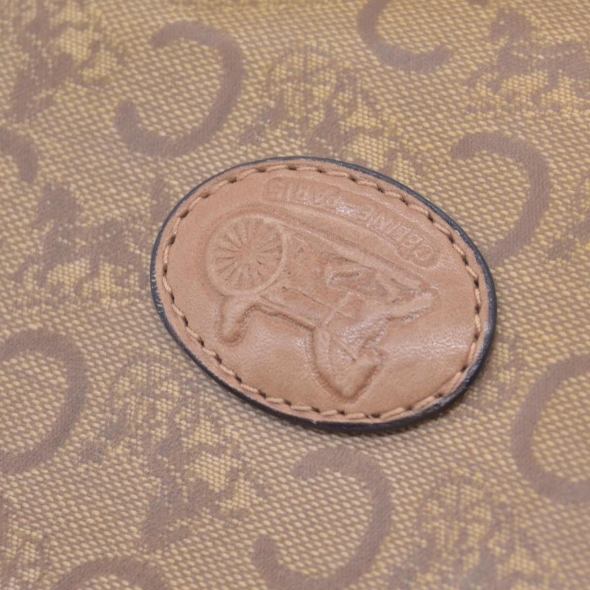$550 CELINE C Sulky & Horse Carriage Canvas Clutch Pouch Tan Brown CONSIGNMENT 10021519
