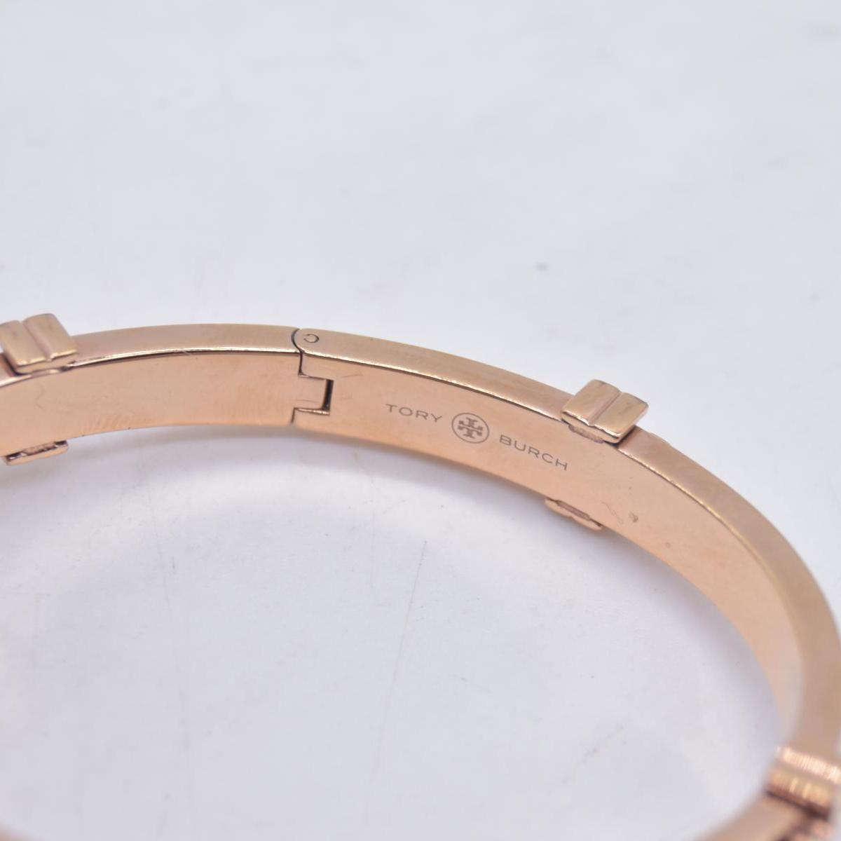 Tory Burch Raised Logo Hinge Bangle Bracelet Rose Gold CONSIGNMENT