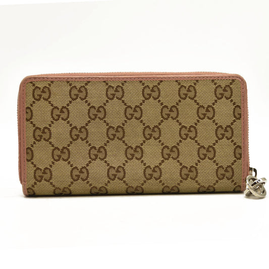 GUCCI Interlocking G GG Logo Canvas Zip Around Long Wallet Beige