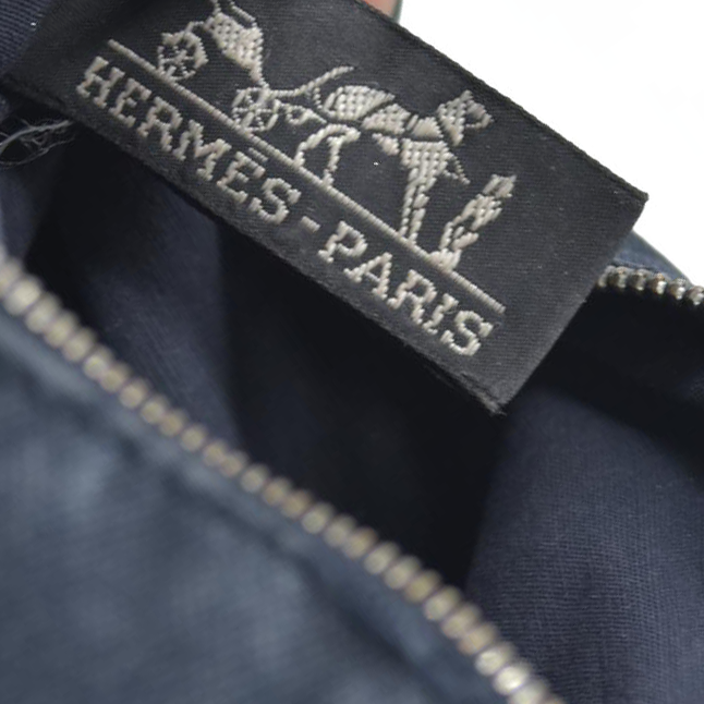 $460 HERMES Cotton Canvas Mini Bolide Travel Cosmetic Navy blue