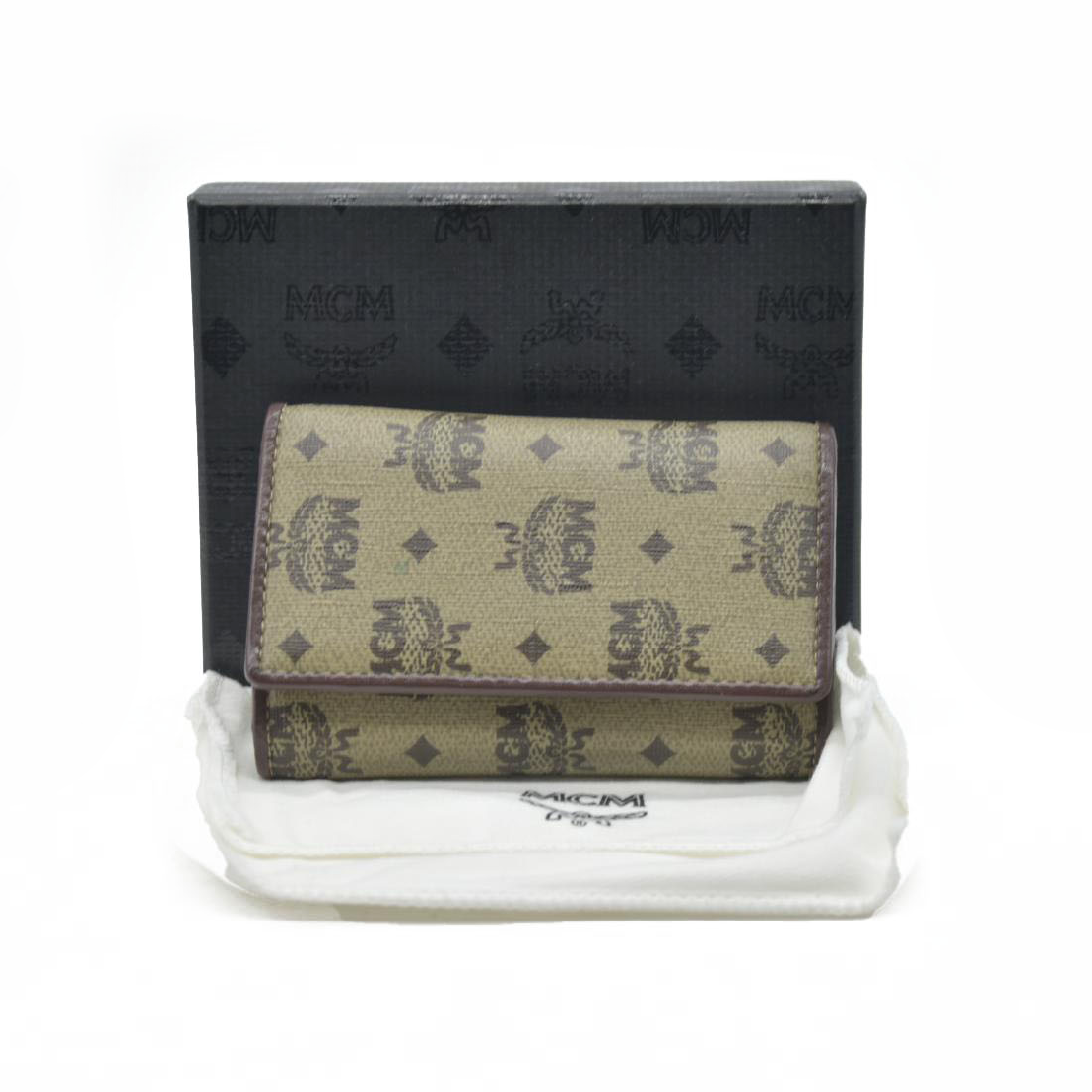 $380 MCM Logo Visetos PVC Leather 6 Ring Key Case Beige