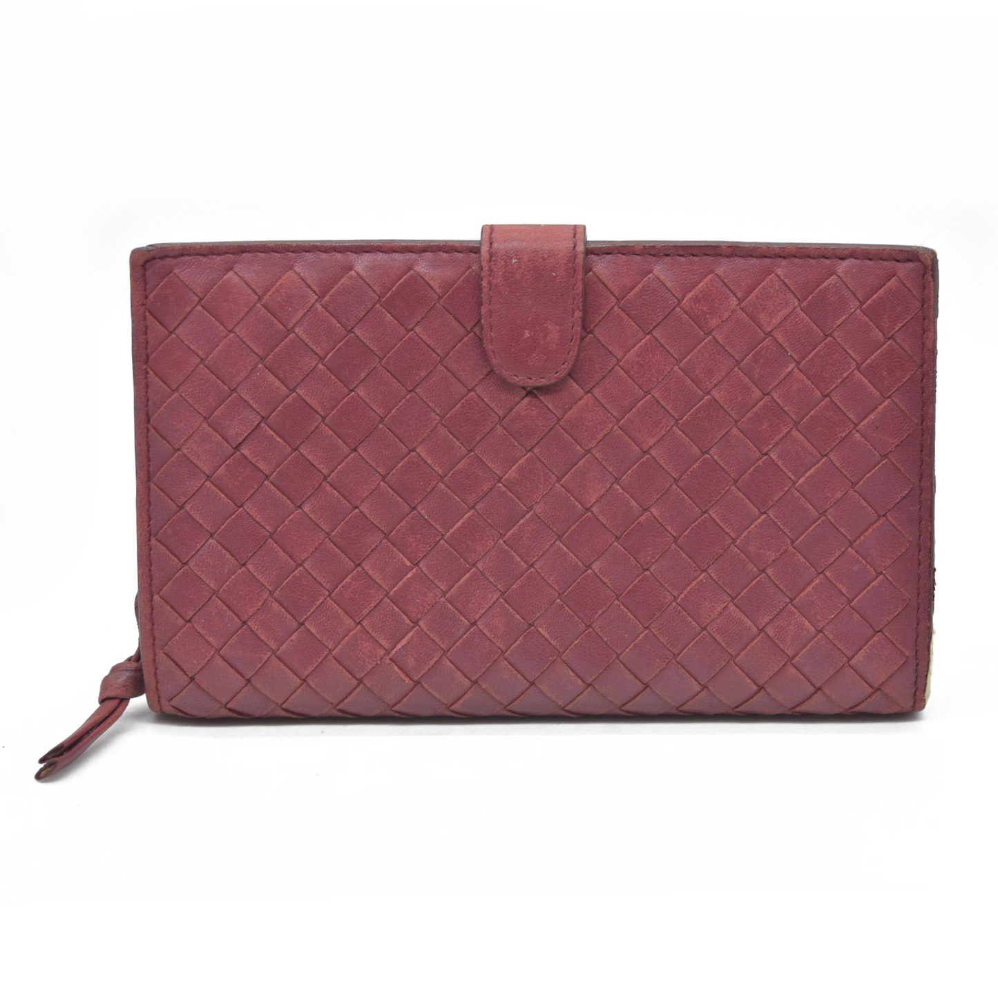 $1050 Bottega Veneta Intrecciato Lambskin Bifold Long Wallet Red