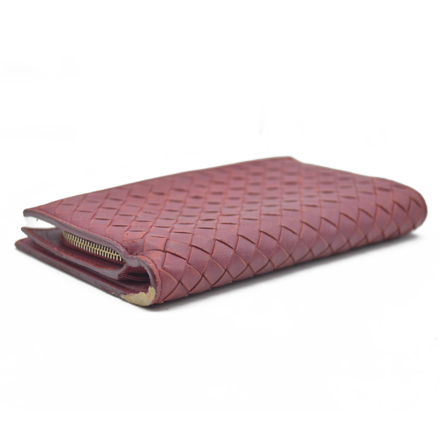 $1050 Bottega Veneta Intrecciato Lambskin Bifold Long Wallet Red