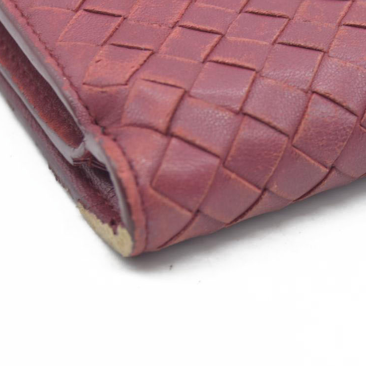 $1050 Bottega Veneta Intrecciato Lambskin Bifold Long Wallet Red