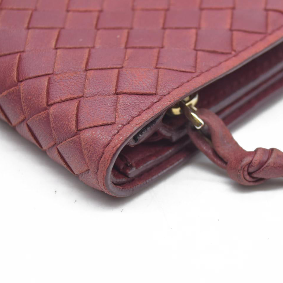 $1050 Bottega Veneta Intrecciato Lambskin Bifold Long Wallet Red
