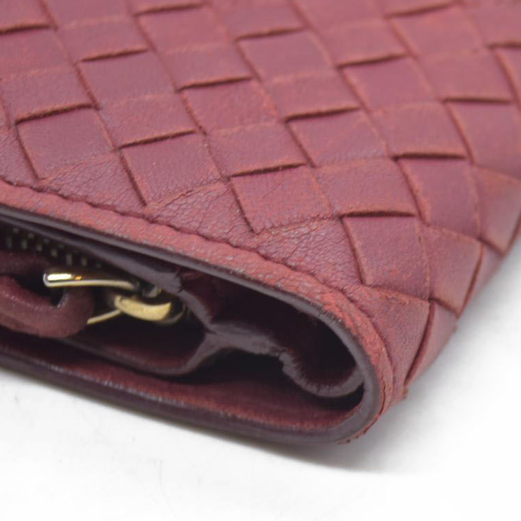 $1050 Bottega Veneta Intrecciato Lambskin Bifold Long Wallet Red