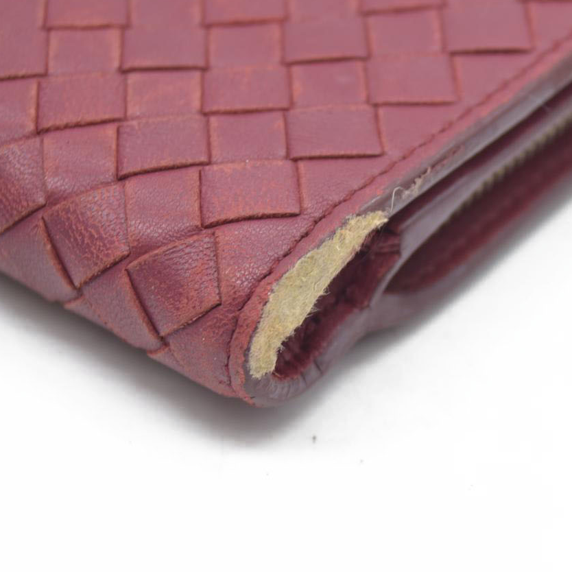 $1050 Bottega Veneta Intrecciato Lambskin Bifold Long Wallet Red