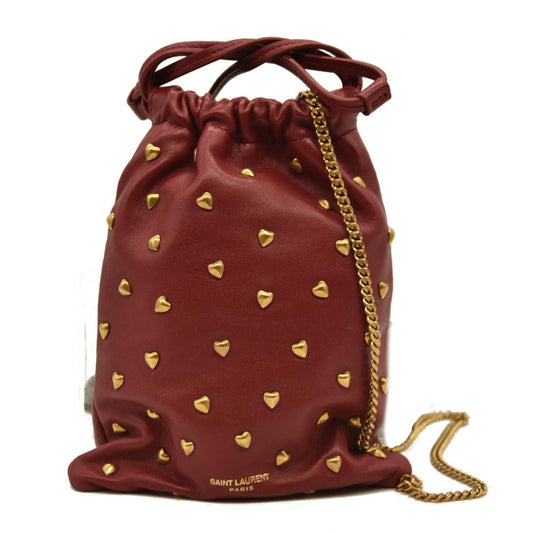 Saint Laurent Lambskin Paris Drawstring Pouch Red Leather Shoulder Bag
