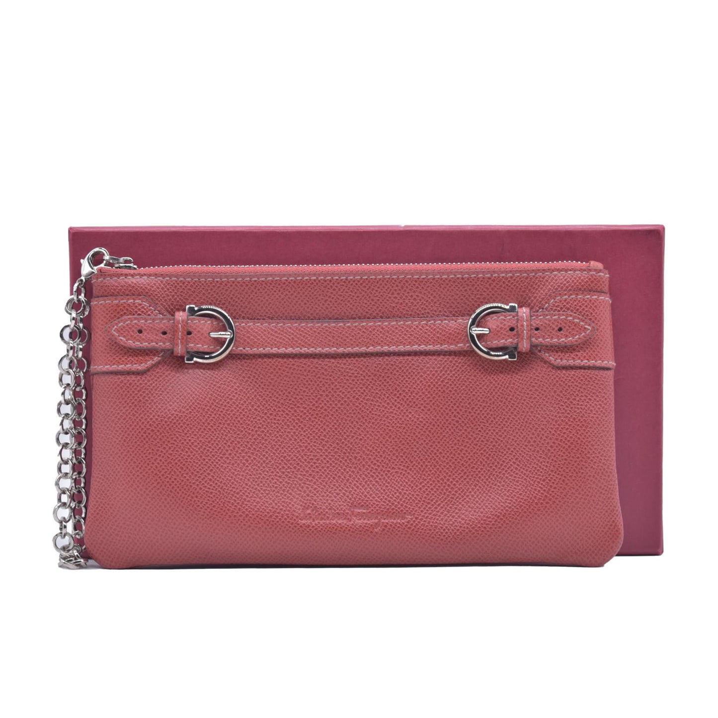 Salvatore Ferragamo Gancini Leather Chain Wristlet Pouch CONSIGNMENT