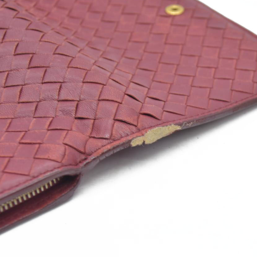 $1050 Bottega Veneta Intrecciato Lambskin Bifold Long Wallet Red